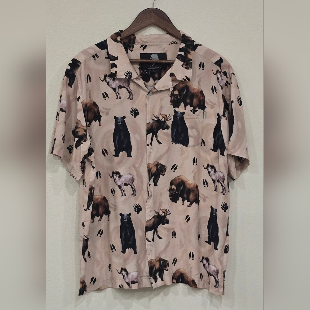 Alaska Big Game Alaskan Animals Novelty Button Down Shirt Sz  XL